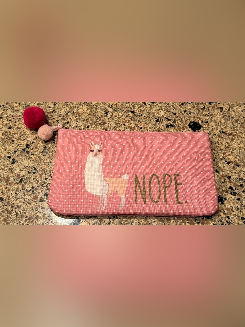 Pink Polka Dot Llama Canvas Pouch